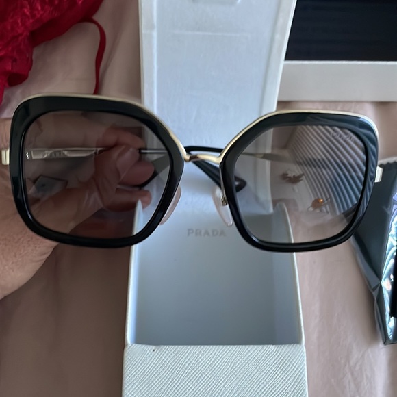 Prada sunglasses black gold rimmingGently worn, twice , since original purchase. - Picture 4 of 9
